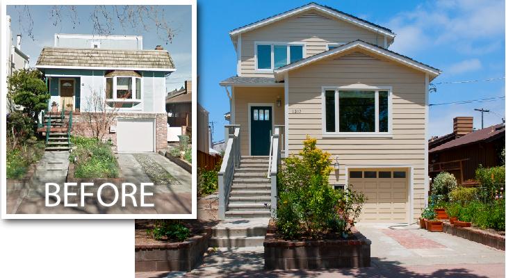 Before and after photos of the front of this home. 