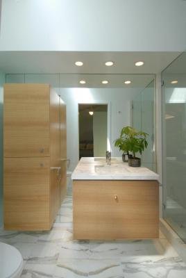 Master Bathroom floating cabinetry.