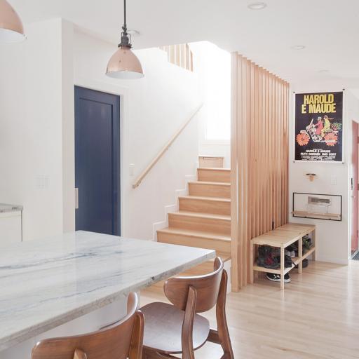 Leading up to stairs.