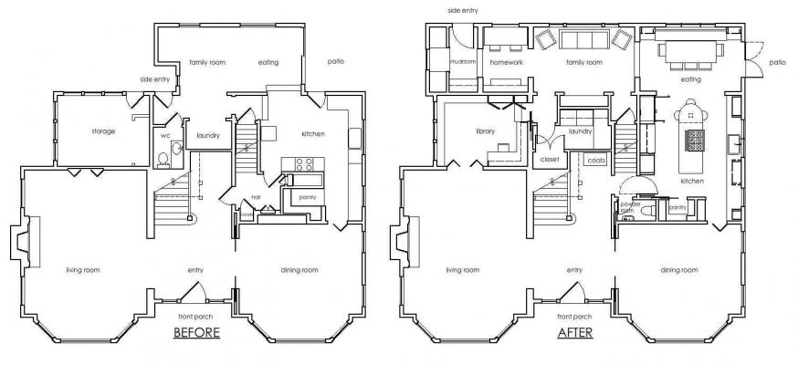 Before and After first floor plans
